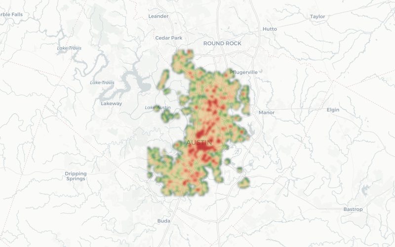 Noise heatmap preview of Austin