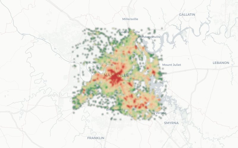 Noise heatmap preview of Nashville